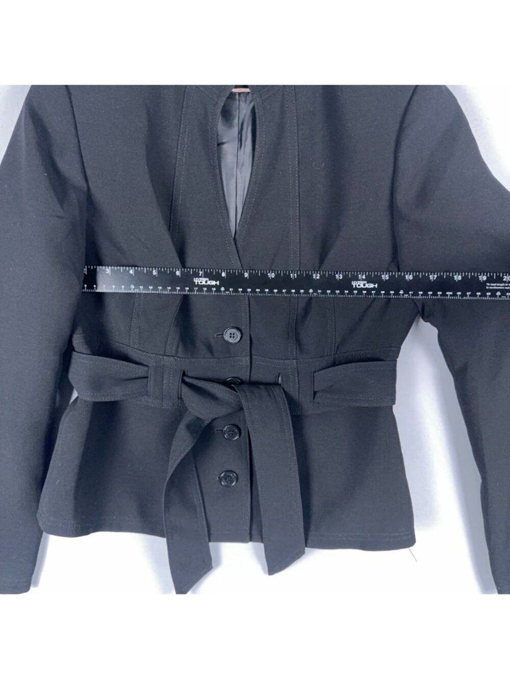 Calvin Klein Blazer Jacket Womens Size 4 Black Belted Button-Front Office Wear - Picture 8 of 12